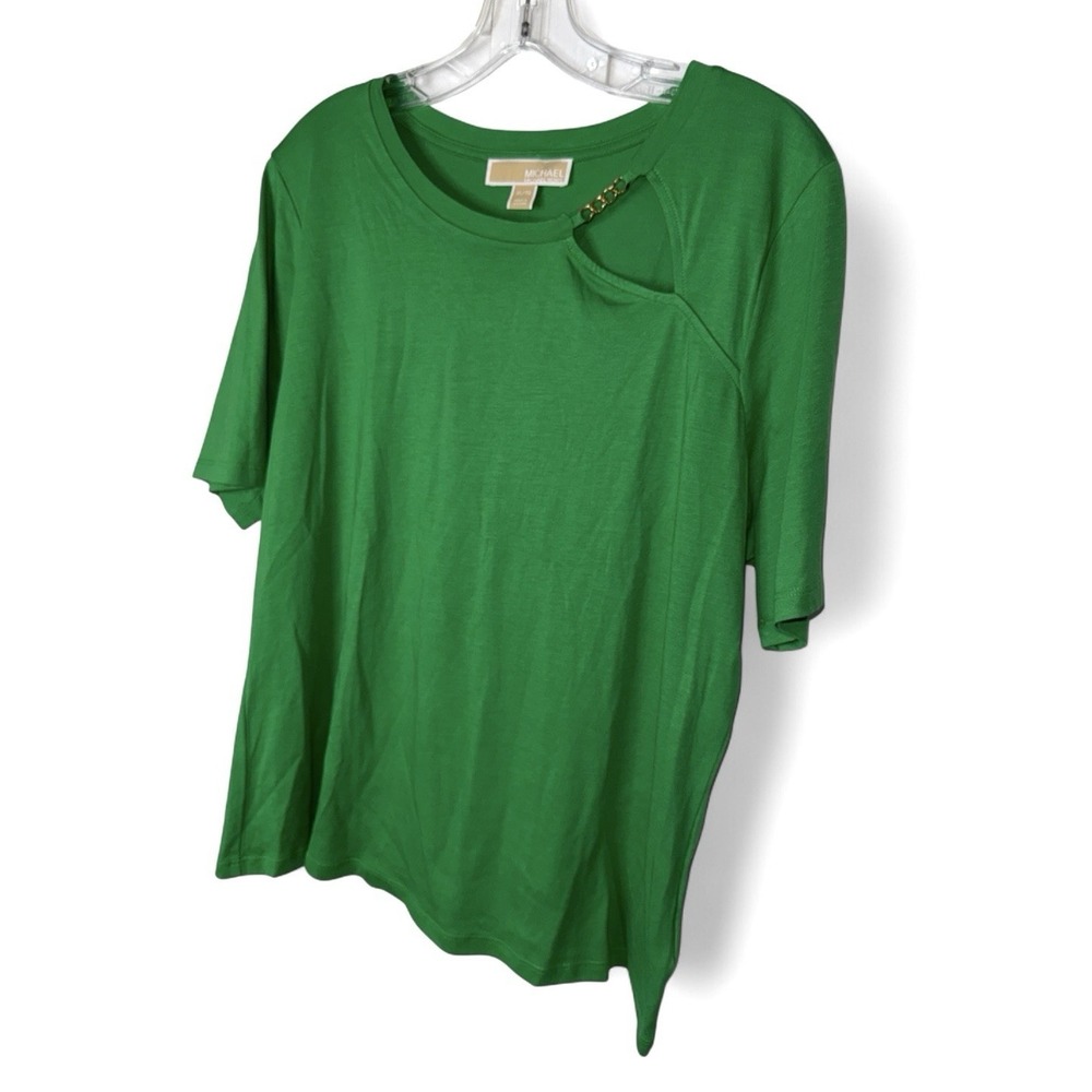 NWT Michael Kors XL Spring Green Cutout Gold Chain Short Sleeve Top MSRP $78 - Picture 8 of 9